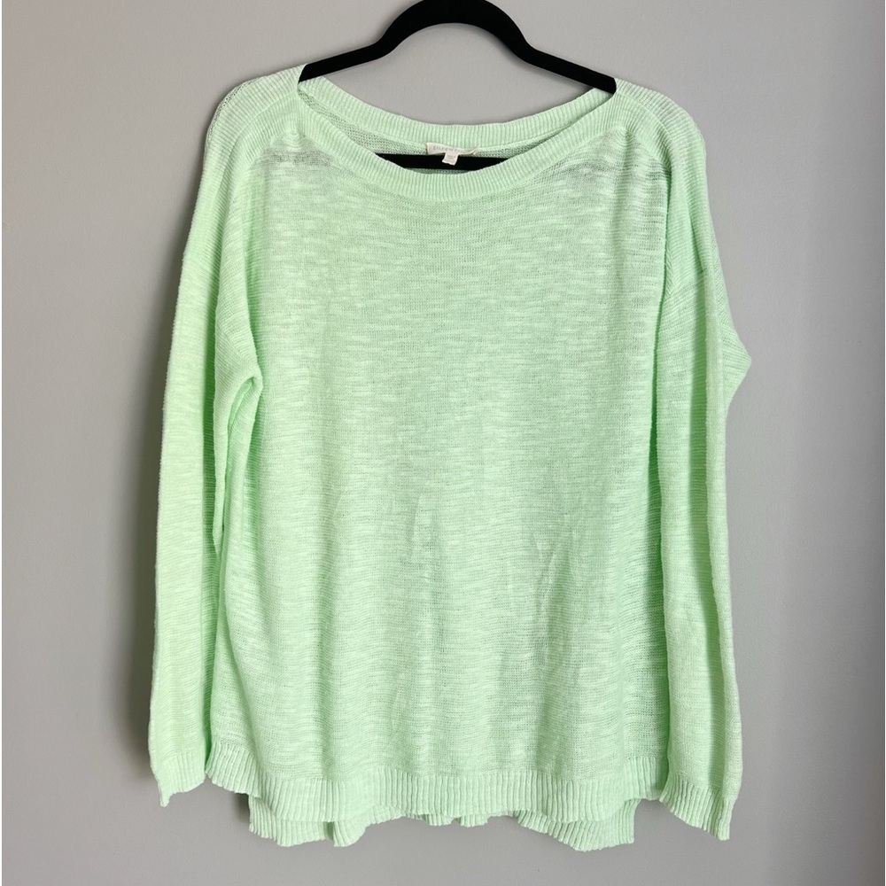 Eileen Fisher Pullover Organic Linen Cotton Blend Lime Green Open Knit